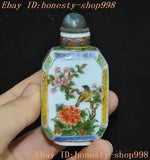 2.8'' Marked Old China Glass painted Plum blossom bird peony statue Snuff bottle