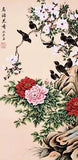 ORIENTAL ASIAN ART CHINESE WATERCOLOR PAINTING-Peony flower&Happy bird