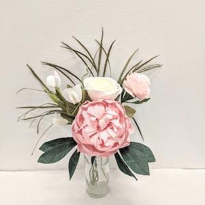 Pink Paper Flowers Bouquet  Posy - Peony, Juliet Rose, Sweet Peas and Ranunculus,  Gift,