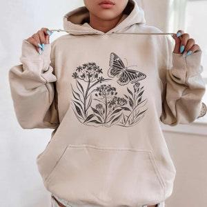 Milkweed Hoodie Brown Hoodie Forest Green Hoodie Monarch Butterfly Hoodie Purple Hoodie Cottagecore Hoodie Wildflower Hoodie Plant Hoodie