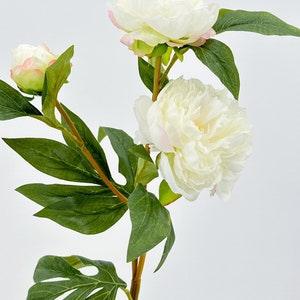 3-Head White Peony Silk Stem Realistic Luxury Quality Artificial Kitchen/Wedding/Home Decoration | Gifts French Floral Flowers Cozy Decor