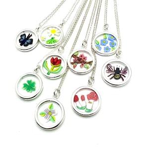Valentines spring happy charms murine pendant coin mosaic honeybee butterfly toadstool trillium forgetmenot