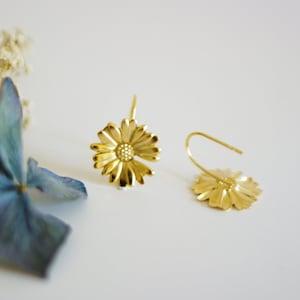 Sunflower sleeper earrings boho style golden brass