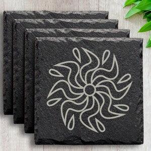 Slate Coasters Set - Set of 4 - Abstract Sunflower Art Custom Engraved Coasters - Birthday Gift - House Warming - Home Decor - Unique