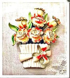 Antique Enamel Lily Bell Orchid Flower Fur Clip Coro Brooch Art Nouveau Deco Vtg