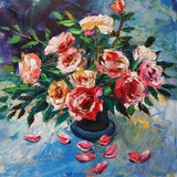 Peonies Floral Acrylic Painting Original, Bunch of Pink Flowers, Expressive Floral Bouquet Painting on Canvas, Impressionist Flowers in Vase