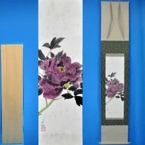 HANGING SCROLL JAPANESE PAINTING JAPAN PEONY FLOWER ANTIQUE VINTAGE PICTURE 774i