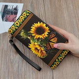 Butterfly Sunflower Leather Wallet, Wallet, Zipper wallet, Pocket wallet, Long Wallet, Women's Wallet TD_TM050701Y