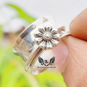 100% Pure 925 Sterling Silver, Flower Ring, Hammered Ring, Fidget Ring, Sunflower Spinner Ring, Statement Ring, Handmade Jewelry, SG-69
