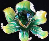 GREEN YELLOW RHINESTONE ROSE LILY IRIS ORCHID FLOWER PIN BROOCH JEWELRY 2