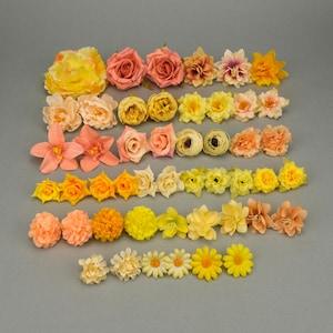 48Pc Yellow Artificial flower Combo Set/4-12cm Bulk Silk Flower Head,DIY Craft Halloween Wreath Kit for Wedding Bouquets Baby Shower Decor