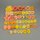48Pc Yellow Artificial flower Combo Set/4-12cm Bulk Silk Flower Head,DIY Craft Halloween Wreath Kit for Wedding Bouquets Baby Shower Decor