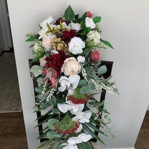 Burgundy cascade bouquet/Wedding bouquet/Bridal bouquet/Silk flowers for wedding decor/ Extra Large bridal bouquet/ Eucalyptus, palm leaves