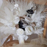 Tan Preserved flower Bouquet,  White  Pampas Bridal bouquet ,Grey ,Black artificial  flowers, boho wedding bouquet, bridesmaid bouquets