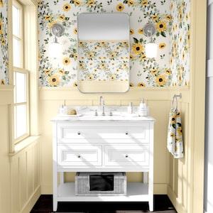 Sunflower Spring Bright Pastel Wallpaper, Autumn Fall Yellow, Peel Stick Removable, Baby Girl Nursery Decor Boho Vintage Neutral Large Mural