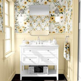 Sunflower Spring Bright Pastel Wallpaper, Autumn Fall Yellow, Peel Stick Removable, Baby Girl Nursery Decor Boho Vintage Neutral Large Mural