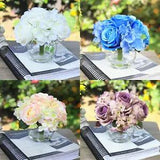 Mix Silk Hydrangea Rose Artifiial Flower Centerpiece in Glass Vase Faux Water