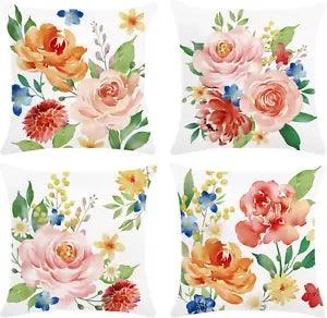 Peony Flower Throw Pillow Covers 18 X 18 Inch Set of 4 Watercolor Pink Floral De