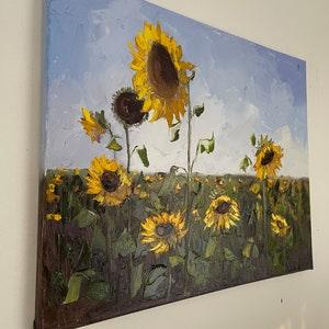 Sunflower painting Sunflower wall art Original oil painting Sunflower field Impasto painting