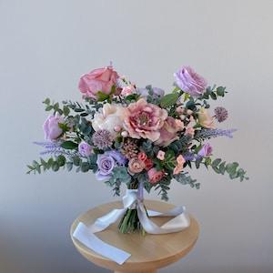 Purple, Pink and Peach tone Natural Wild Style Silk Flower Bouquet