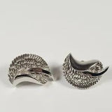 Vintage Trifari Silver Tone Clip On Earrings Modernist Calla Lily / Wings