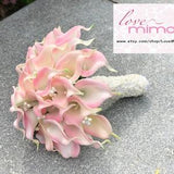 Calla Lily bouquet, Blush Pink Calla Lilies, pearls & crystals Bouquet, Bridal Bouquet, wedding bouquet, silk flower bouquet, boho wedding