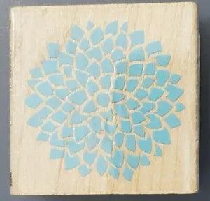 Inkadinkado peony floral rubber stamp with light blue/teal bloom pattern