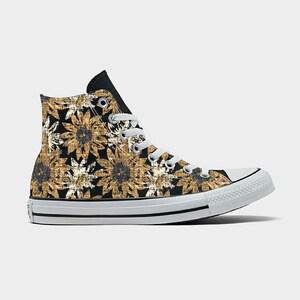 Customized Sunflower and Daisy Sneakers - Bohemian Inspired Flower Print on Converse Shoes for Men and Women