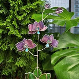 Stained glass Orchid flower bright Purple Suncatcher 3D plant, Wedding Christmas Gift Outdoor and gardening decor