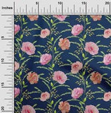 oneOone Cotton Poplin Fabric Watercolor Leaves & Peony Floral Decor-ZbJ