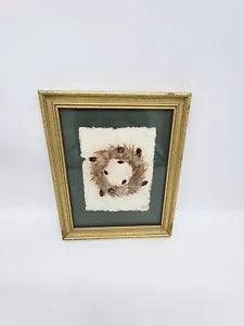Vintage Framed Dried Pressed Flowers Wreath Boho Home Art Decor Artist Signed