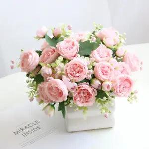 1 Bouquet 9 Heads Artificial Peony Tea Rose Flowers   Fake Flower  Decor