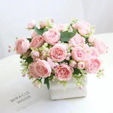 1 Bouquet 9 Heads Artificial Peony Tea Rose Flowers   Fake Flower  Decor