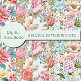 Set of 5 Floral chintz pattern seamless , unique seamless file, Pattern  Fabric Printing, Gifts for mom, Bright  flower, Pattern for clothes