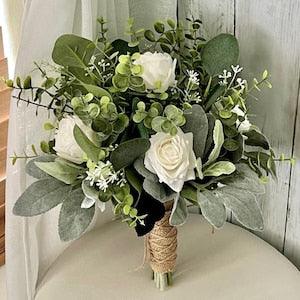 Boho rose greenery bridal bouquet  eucalyptus wedding bouquet, Lambs ear sage bridesmaid flowers