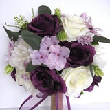 Wedding Bouquet 17-piece Bridal set PLUM LAVENDER Lilac Purple Rustic Wedding Silk flower Bouquet Bridesmaid flower corsage "RosesandDreams"