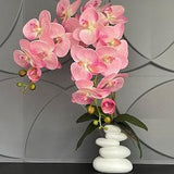Artificial Pink Orchid Phalaenopsis in Handmade Vase Real Touch Silk Flowers Branch Faux Plant for Indoor Fake potted arranging Centerpiece