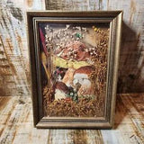 Vintage Dried Flowers Arrangement Mushroom 3d Art Shadow Box Framed MCM 9x7 OOAK