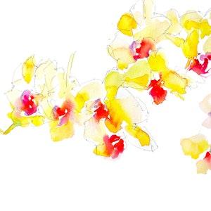 Bright yellow orchids, Original, loose, impressionistic watercolour flower painting, Collectible, modern floral wall art, unframed 35 x 27cm