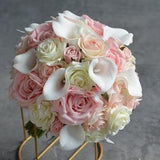 Blush Ivory Roses Bridal Bouquet, Rustic Silk Bridal Bouquet, Real Touch Blush Roses, Real Touch Calla Lilies, Pink Ivory Wedding Bouquets