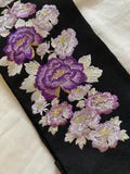 Japanese Kimono Black Embroidery Half Collar Peony Flower Purple Gold Thread