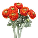 Artificial Ranunculus Flowers, 6 Stems Faux Permanent Flower Floral, Orange