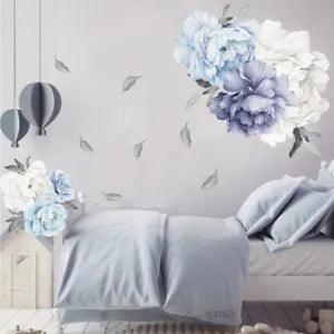 Blue Peony Blossom Flowers Wall Art Sticker Decals Kid Room Nursery Home Decor