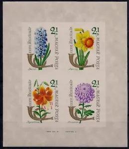 Hungary 1963 Flowers Tiger Lily Hyacinth Narcissus Chrysanthemum m/s Imperf MNH