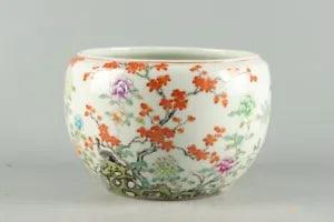 8.1" China old dynasty Porcelain Tongzhi mark famille rose peony flower bird pot