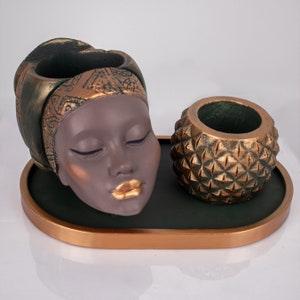 Handmade, African Woman, Succulent, Cactus, Flower Pot, Set, Candle Holder, Home, Office, Gift, Flower, Potted,