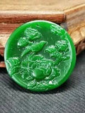 Amazing Marvellous Spinach Green Jade Hand Carved Peony Flower Birds Pendant F1.