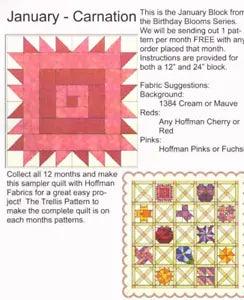 Batiks Plus CARNATION  & Latice Block is from the Birthday Bloom Series 12 & 24"