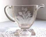 ANTIQUE RARE 1883 Etched Glass Creamer in Jersey Lily Pattern by Riverside Glass