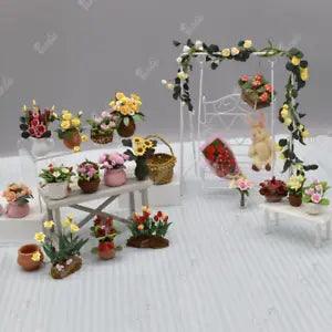 Dollhouse Miniature 1/12 Plant Potted Soft Ceramic Flower Rose Bouquet Ornaments